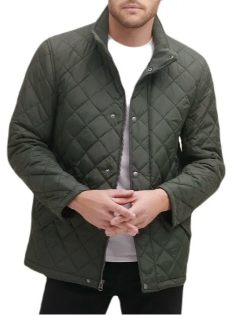 Cole Haan Dark Green Quilted Barn Coat Snap-Front Jacket NWT